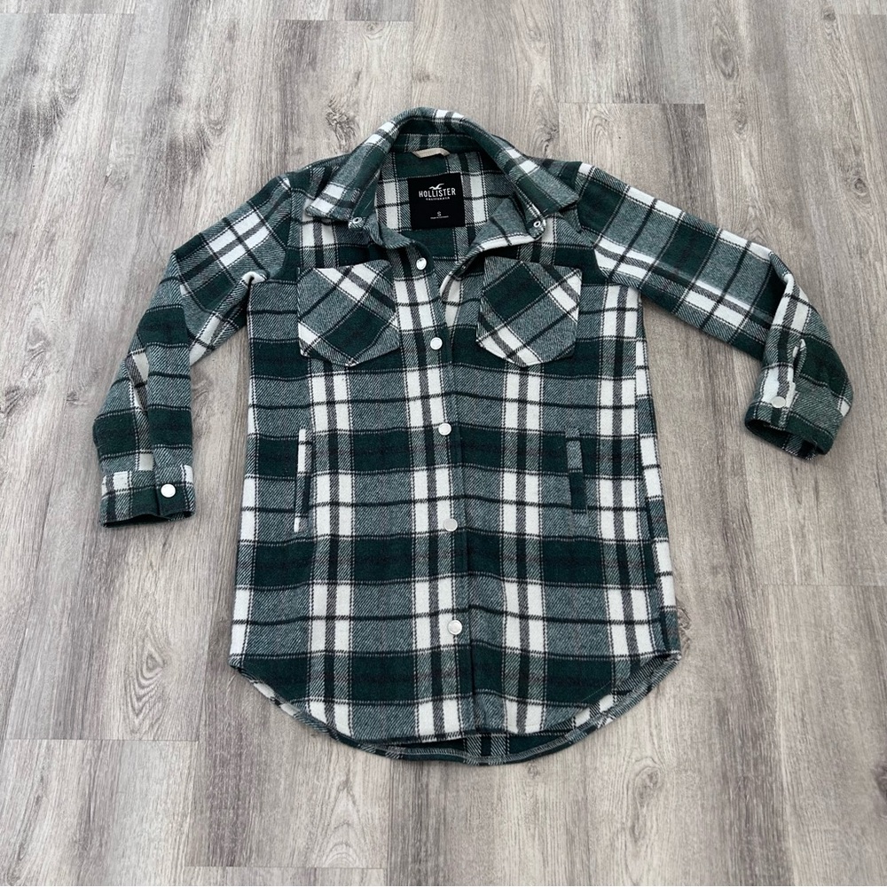 Hollister Flannel Jacket Women's Sz Small Plaid Shacket Boyfriend Oversized Warm